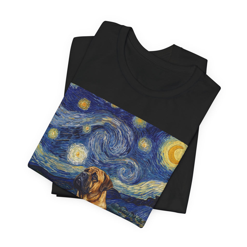Van Gogh Style Mastiff T-Shirt — Swirling Starry Night Art Print