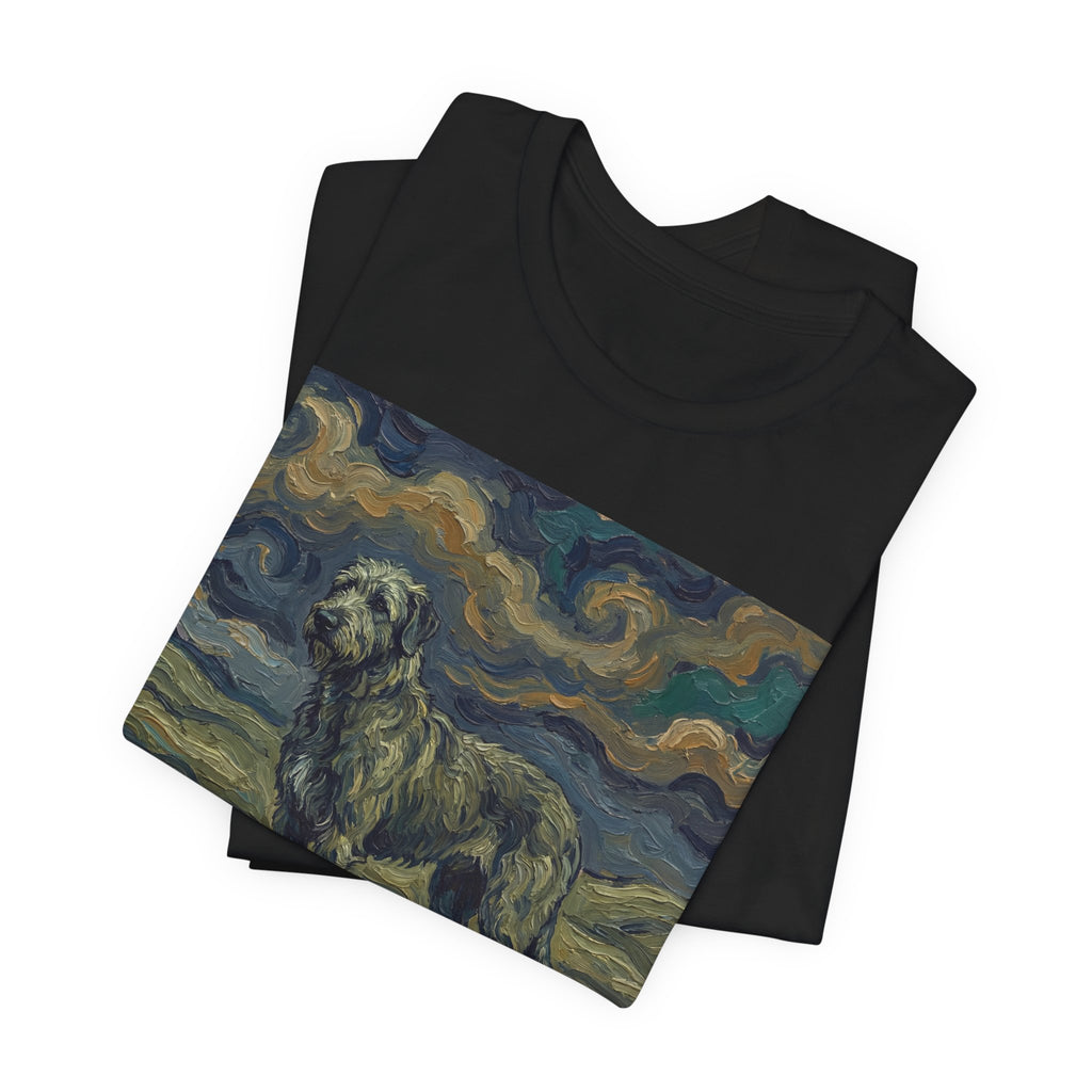Van Gogh Style Irish Wolfhound T-Shirt — Swirling Storm Sky Art Print