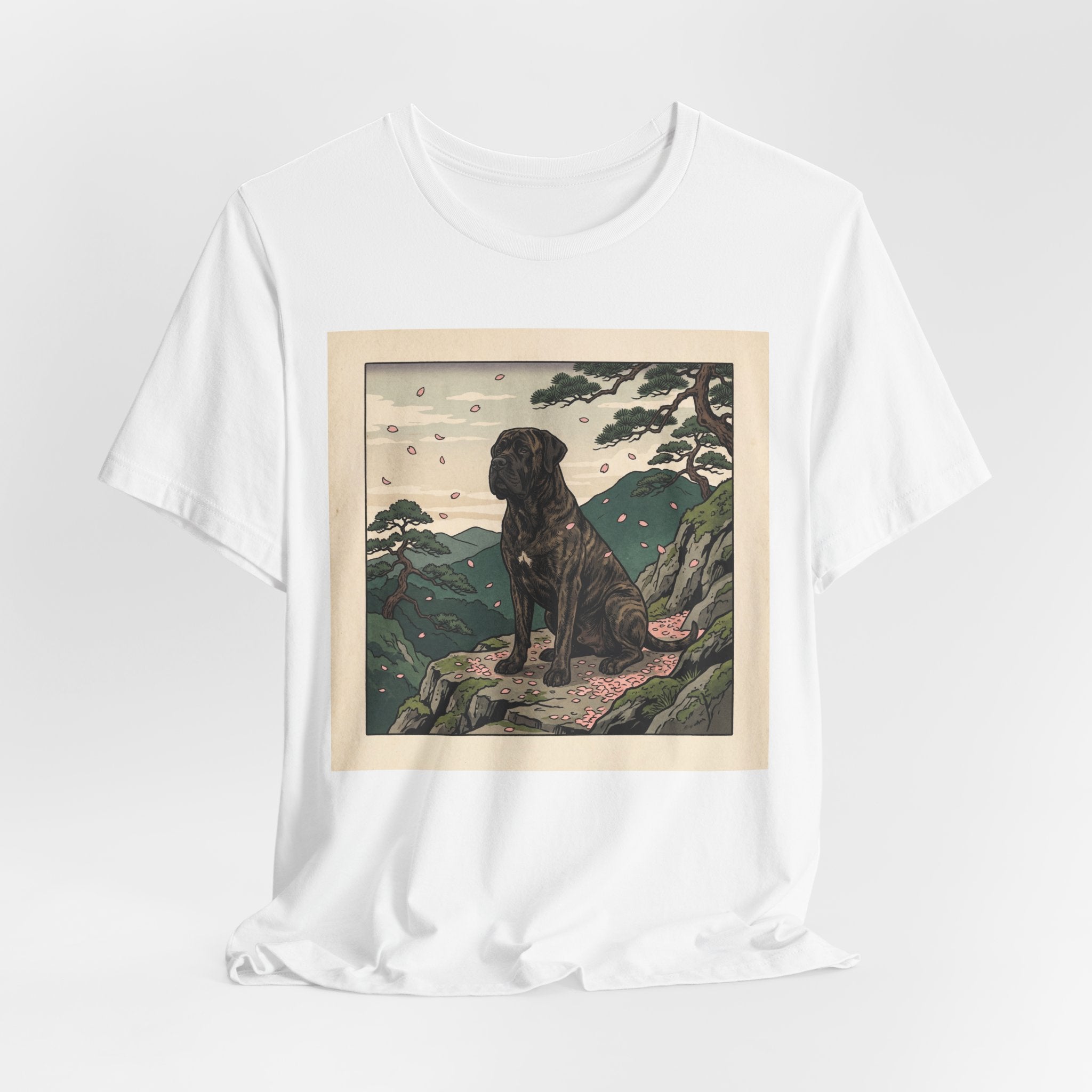 Hiroshige Style Cane Corso T-Shirt — Cherry Blossom Mountain Art Print