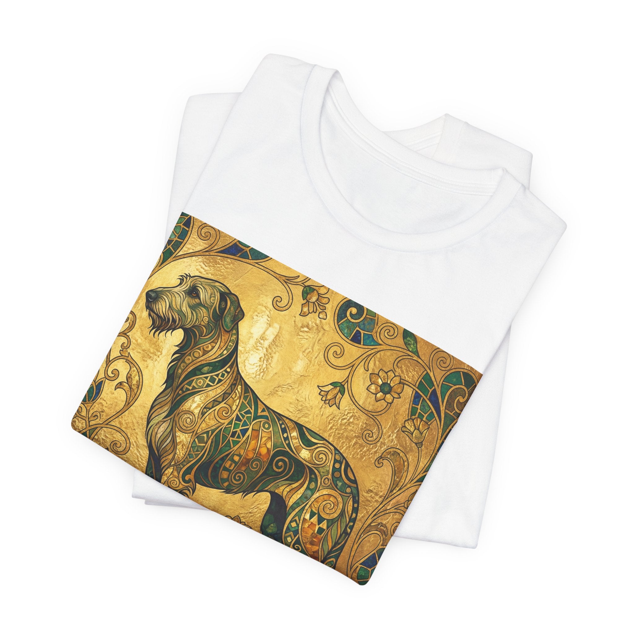 Klimt Style Irish Wolfhound T-Shirt — Gold Mosaic Ornamental Art Print