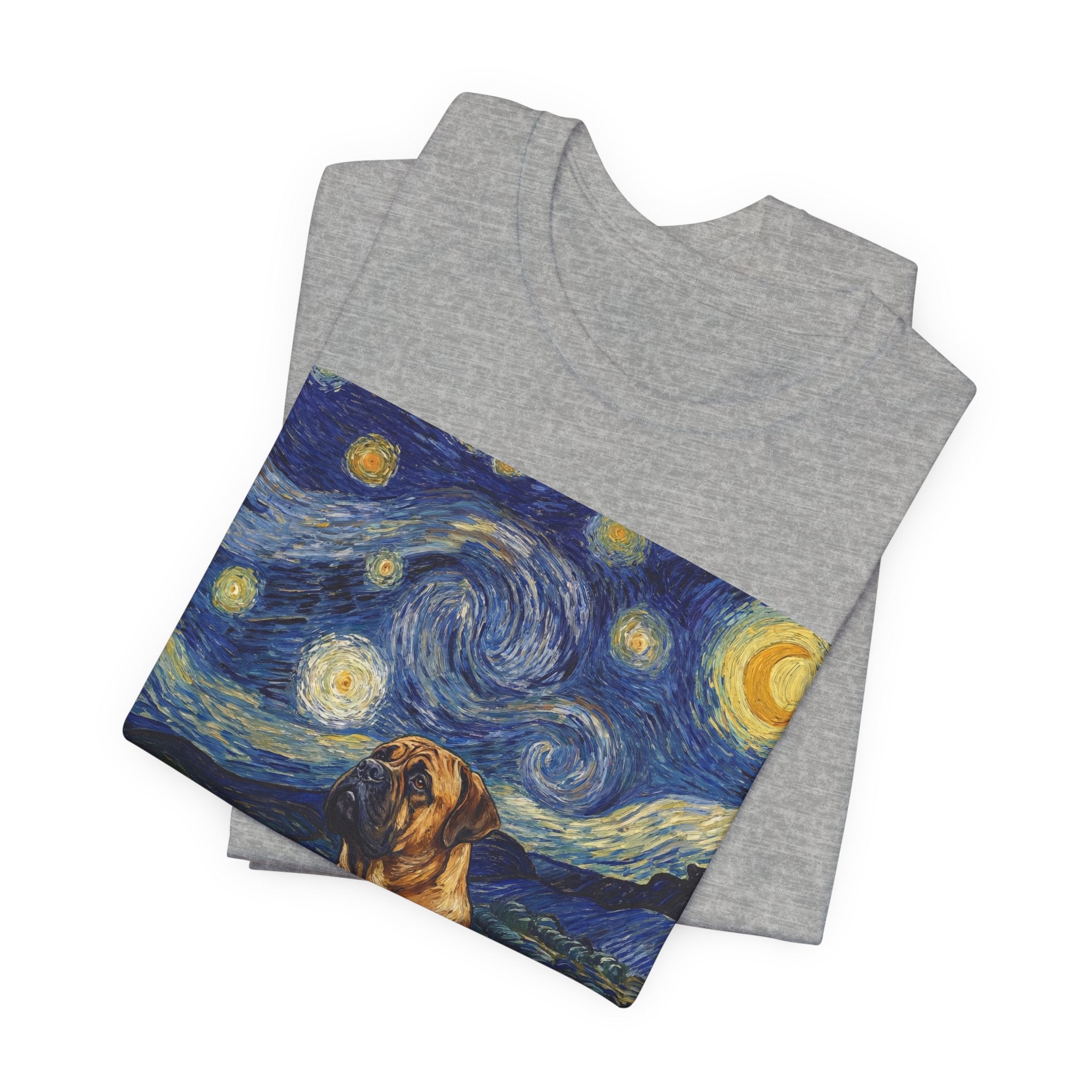 Van Gogh Style Mastiff T-Shirt — Swirling Starry Night Art Print