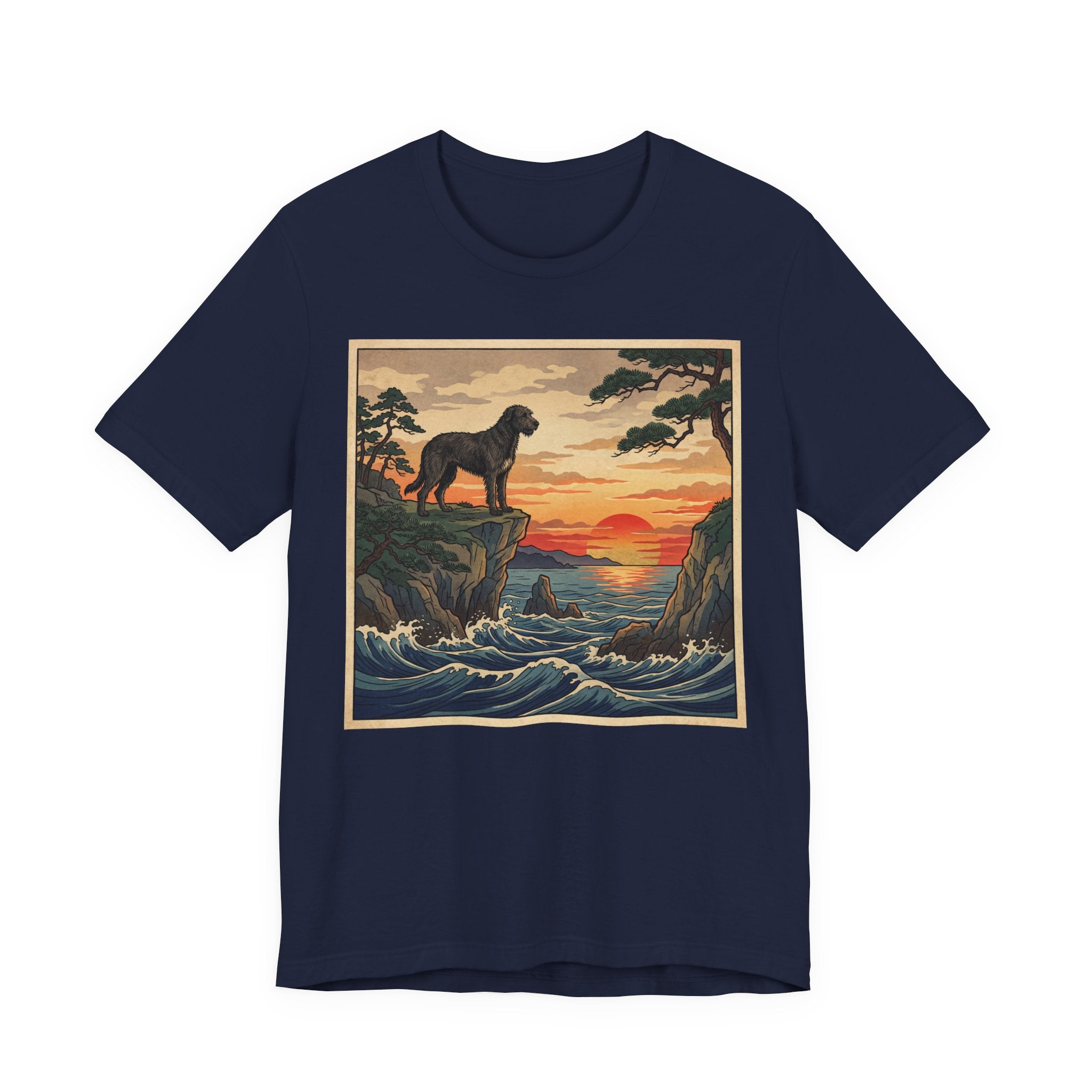 Ukiyo-e Irish Wolfhound T-Shirt — Coastal Sunset Cliffs Art Print