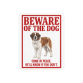Beware of Saint Bernard Metal Sign – Full Body Red Border Aluminum Wall Sign – side view