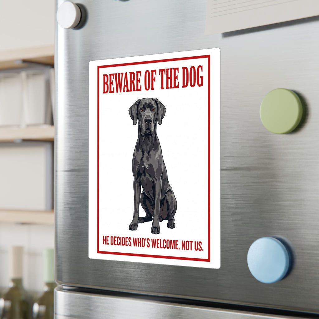 Beware of Great Dane Sign – Blue Steel Portrait Outdoor Vinyl Decal – lifestyle view