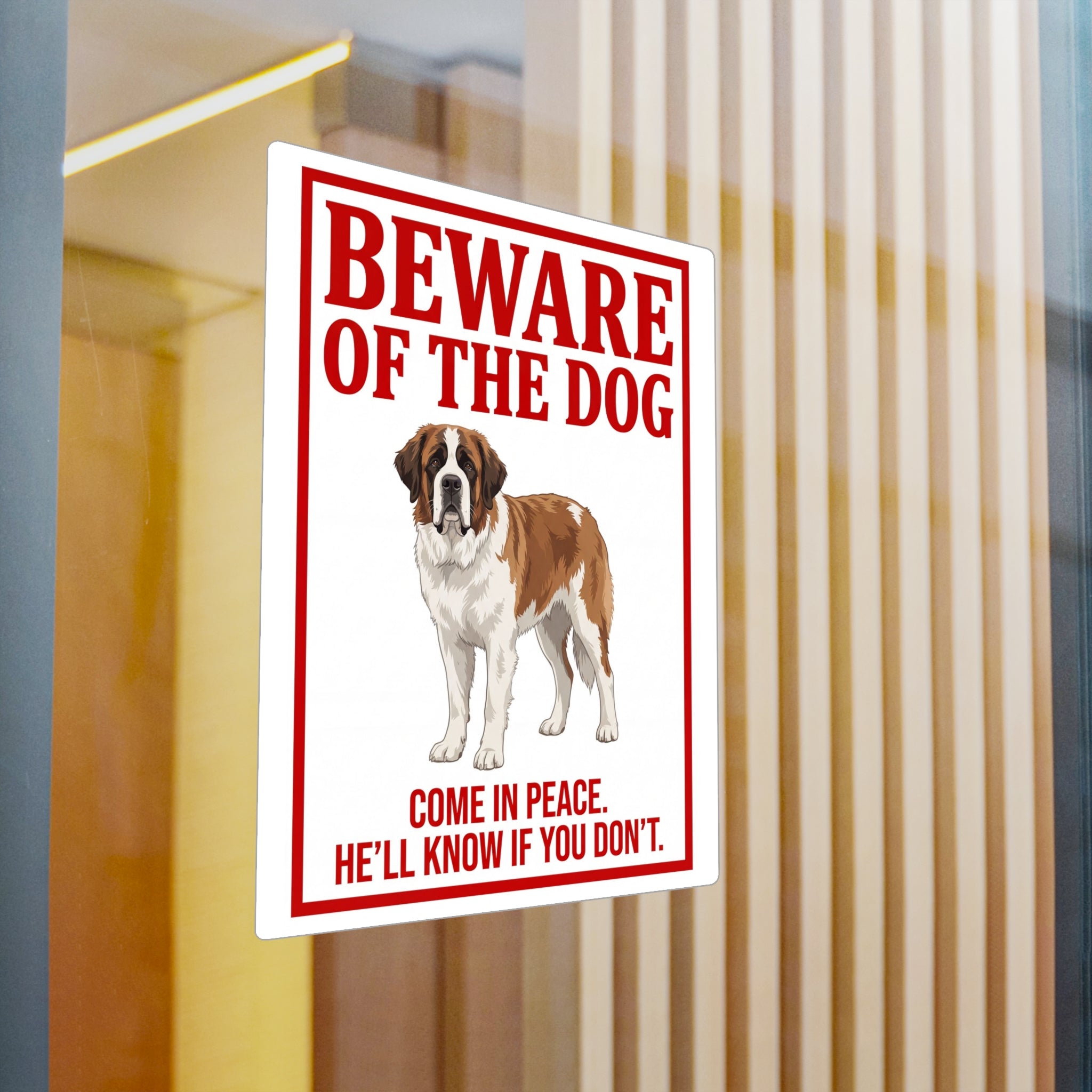Beware of Saint Bernard Sign – Bold Red Warning Outdoor Vinyl Decal – detail view