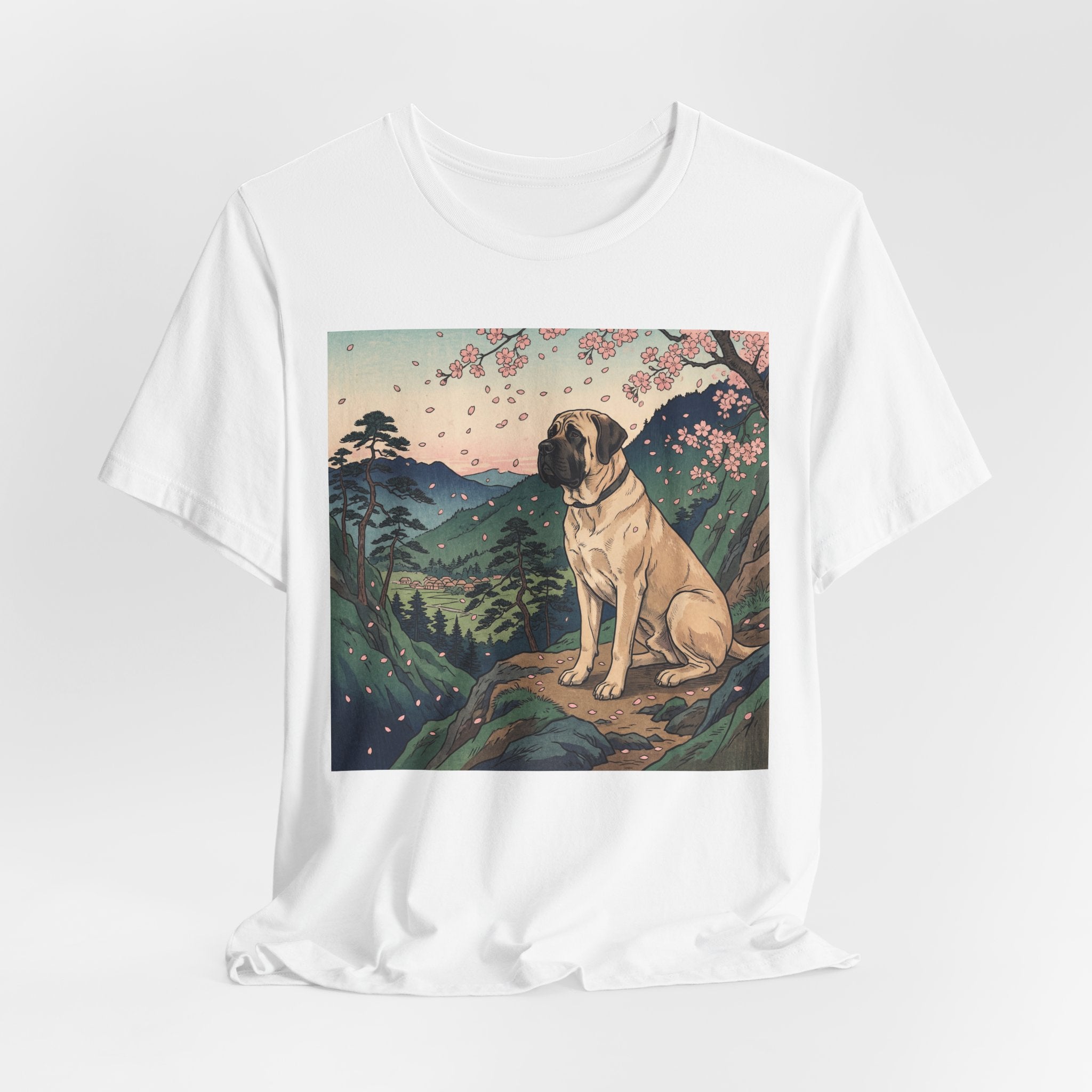 Ukiyo-e Mastiff T-Shirt — Cherry Blossom Overlook Art Print