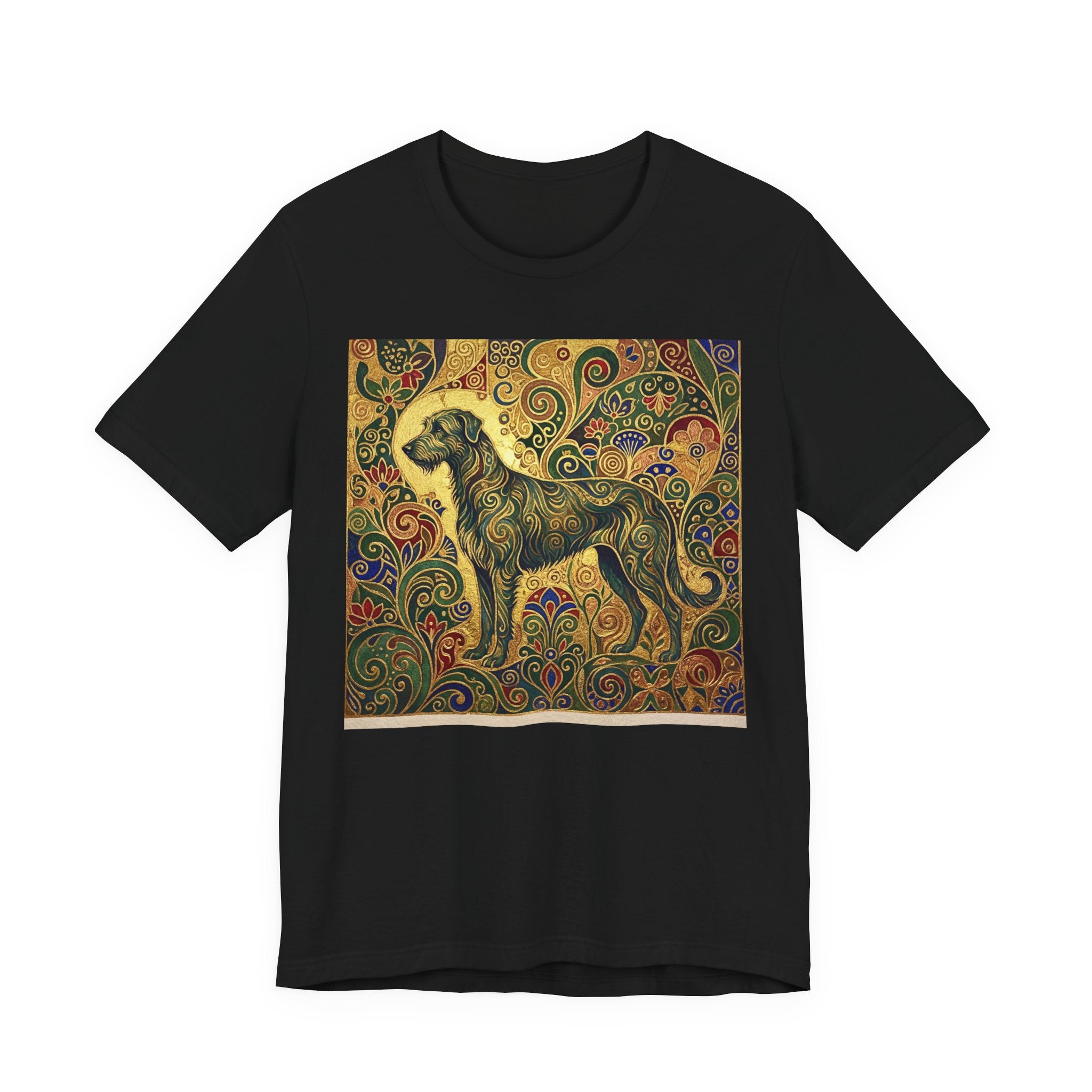 Klimt Style Irish Wolfhound T-Shirt — Gold Swirl Ornamental Art Print