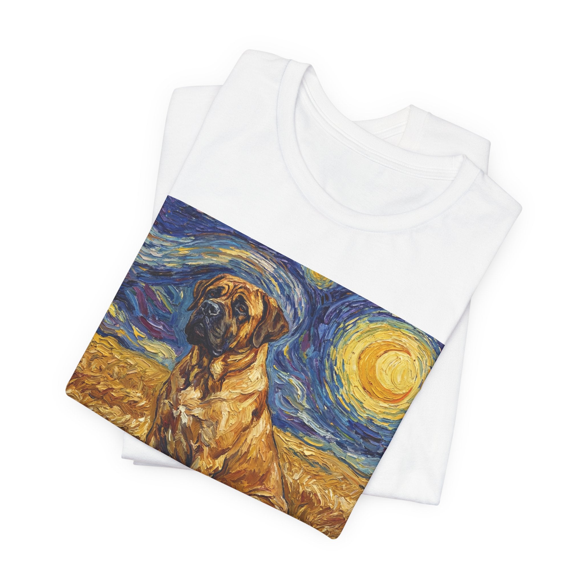Van Gogh Style Mastiff T-Shirt — Starry Night Wheat Field Art Print