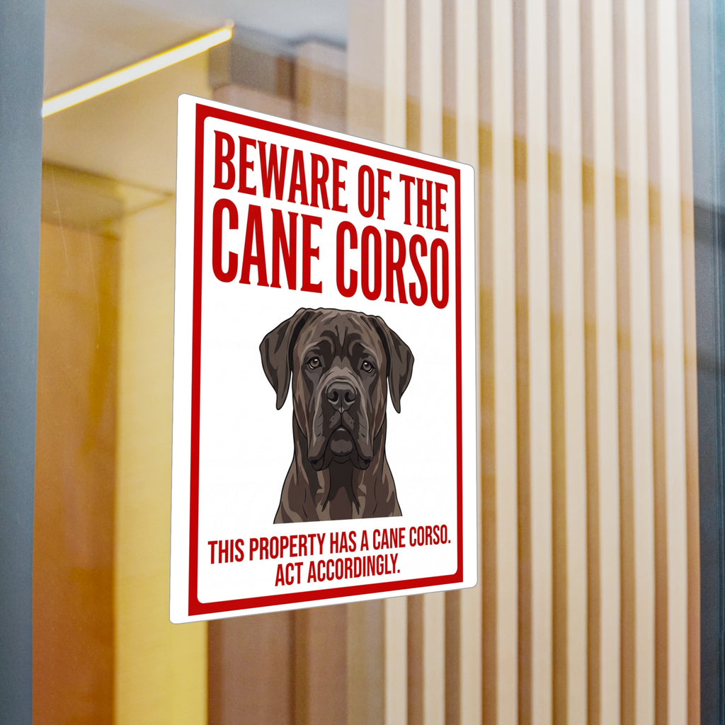 Beware of Cane Corso Sign – Bold Red Border Outdoor Vinyl Decal – detail view