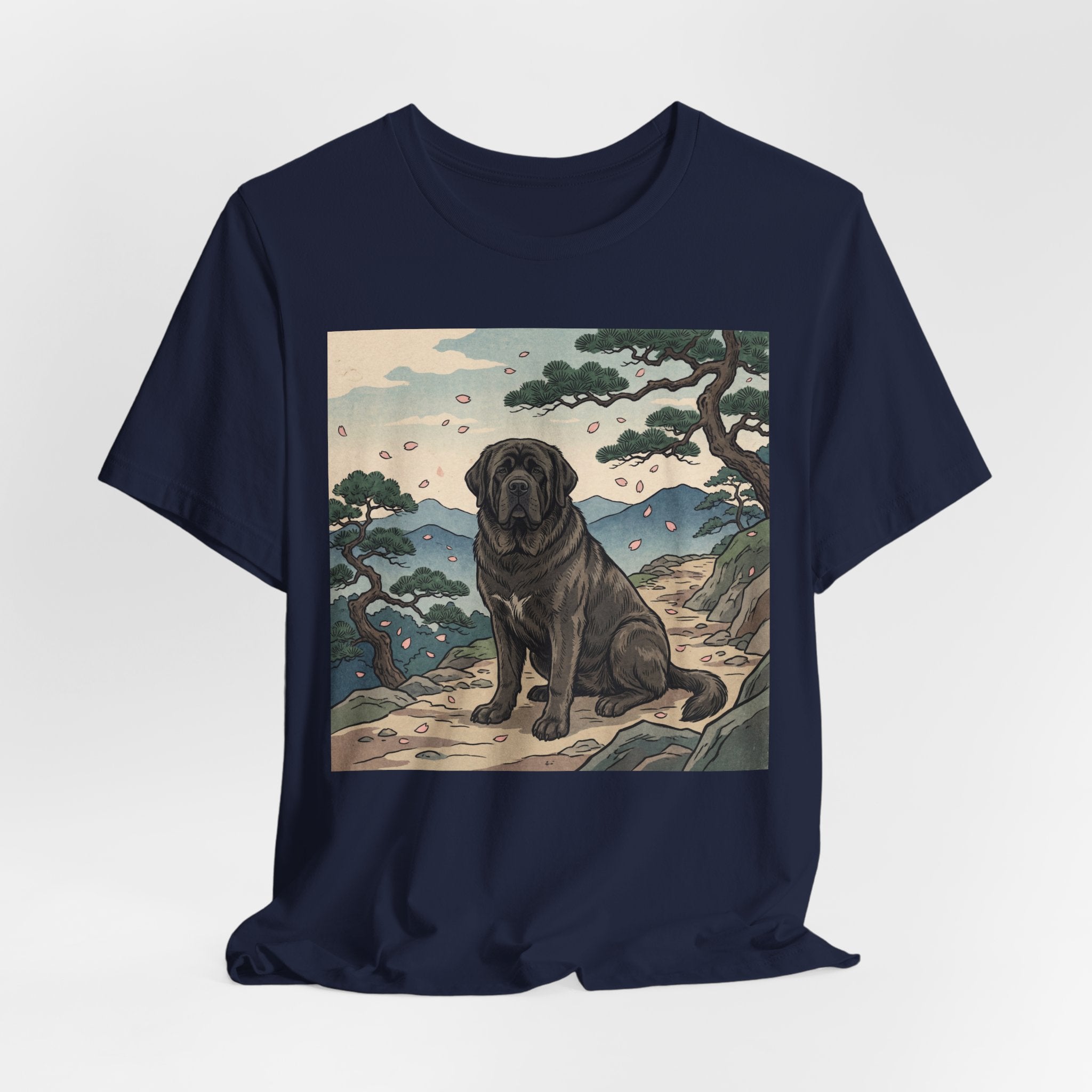 Hiroshige Style Mastiff T-Shirt — Cherry Blossom Mountain Art Print