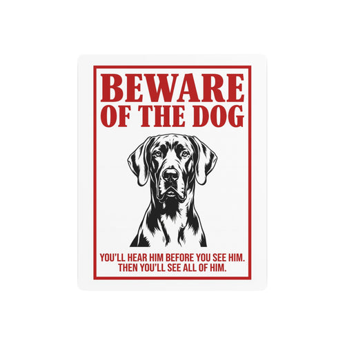 Beware of Great Dane Metal Sign – Bold Portrait Aluminum Wall Sign – side view