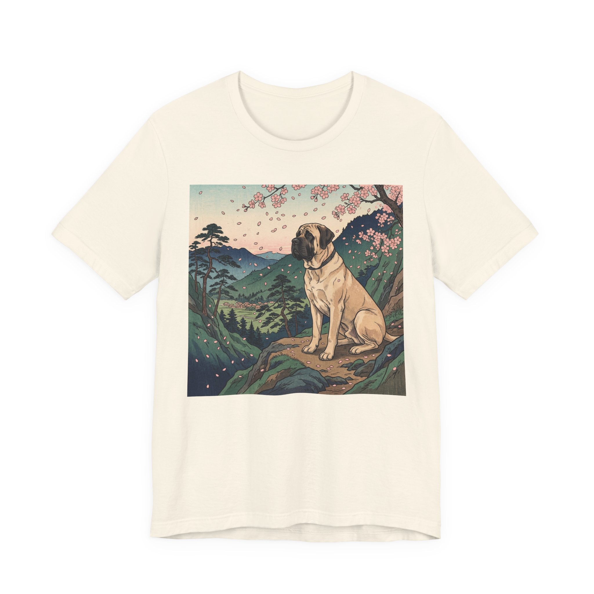 Ukiyo-e Mastiff T-Shirt — Cherry Blossom Overlook Art Print
