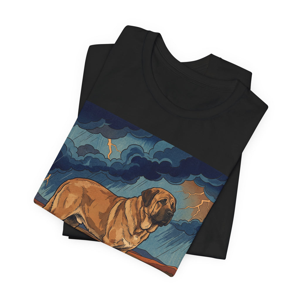 Woodblock Print Spanish Mastiff T-Shirt — Desert Storm Lightning Art Print