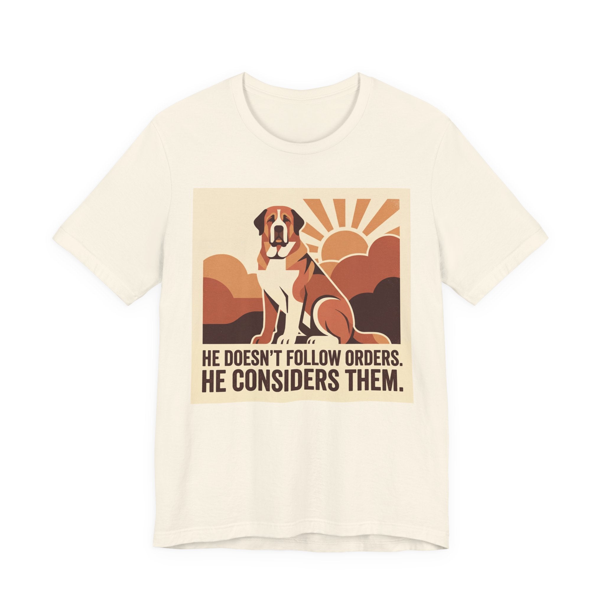 Saint Bernard Vintage Retro Art T-Shirt | Warm Sunburst Earth Tones