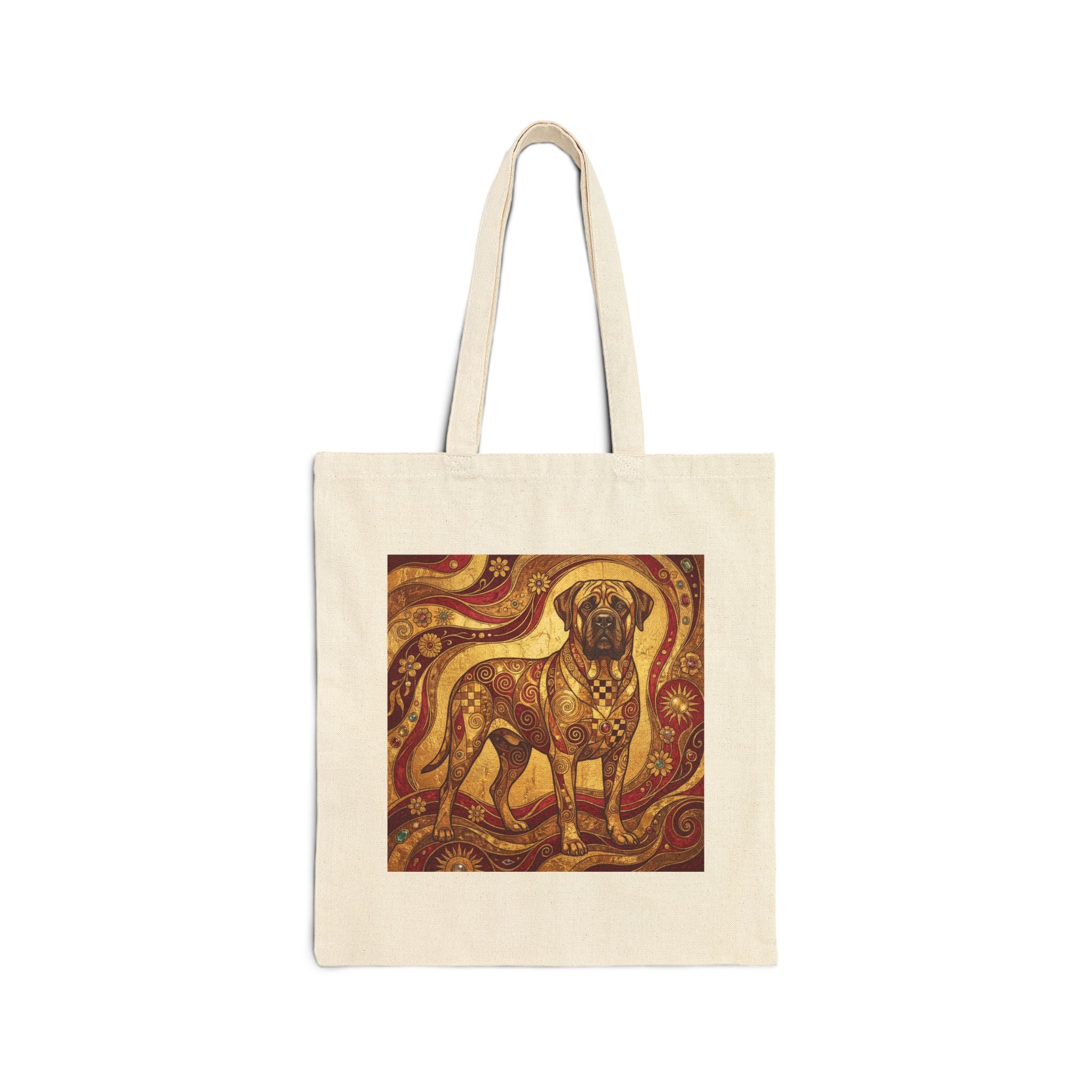 Klimt Style Mastiff Tote Bag – Gold Spiral & Crimson Art Print – side view