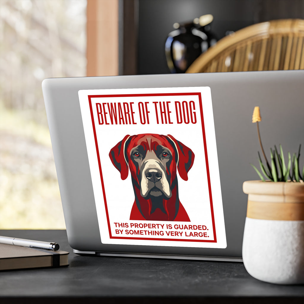Beware of Great Dane Sign – Bold Red Portrait Outdoor Vinyl Decal – alternate view