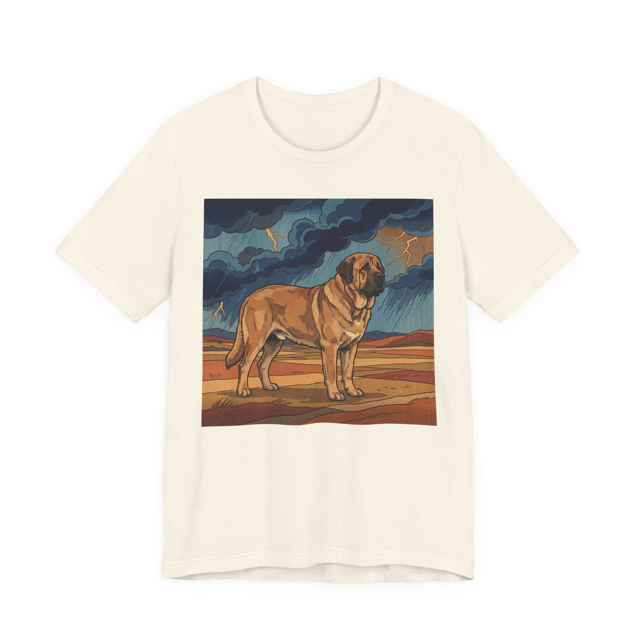 Woodblock Print Spanish Mastiff T-Shirt — Desert Storm Lightning Art Print