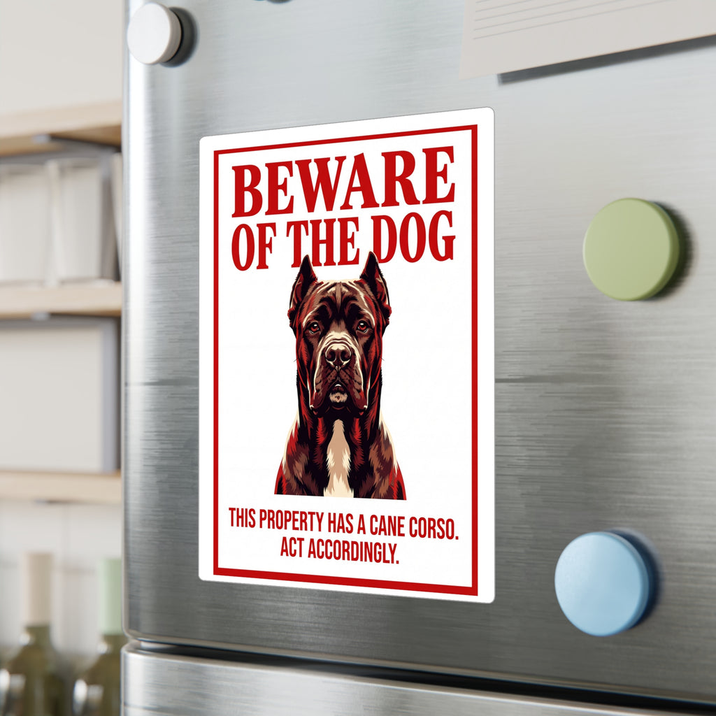 Beware of Cane Corso Sign – Bold Red Warning Outdoor Vinyl Decal – lifestyle view