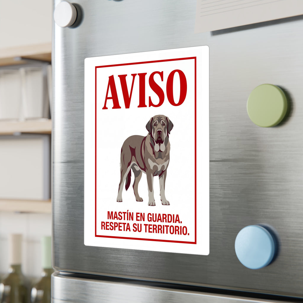 Beware of Spanish Mastiff Sign – Bold Red Aviso Outdoor Vinyl Decal – lifestyle view