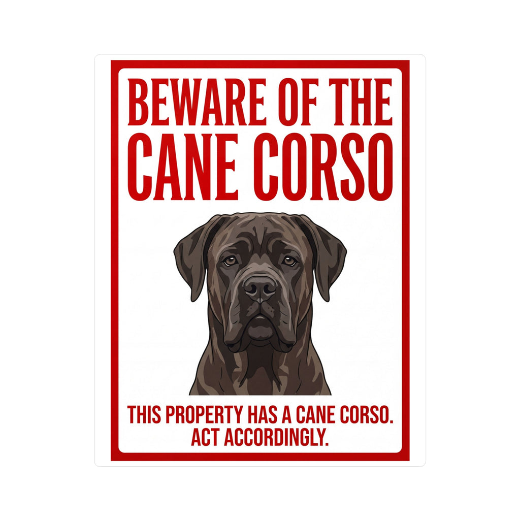 Beware of Cane Corso Sign – Bold Red Border Outdoor Vinyl Decal – side view