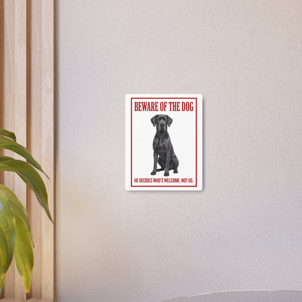 Beware of Great Dane Metal Sign – Blue Seated Full Body Aluminum Wall Sign – alternate view