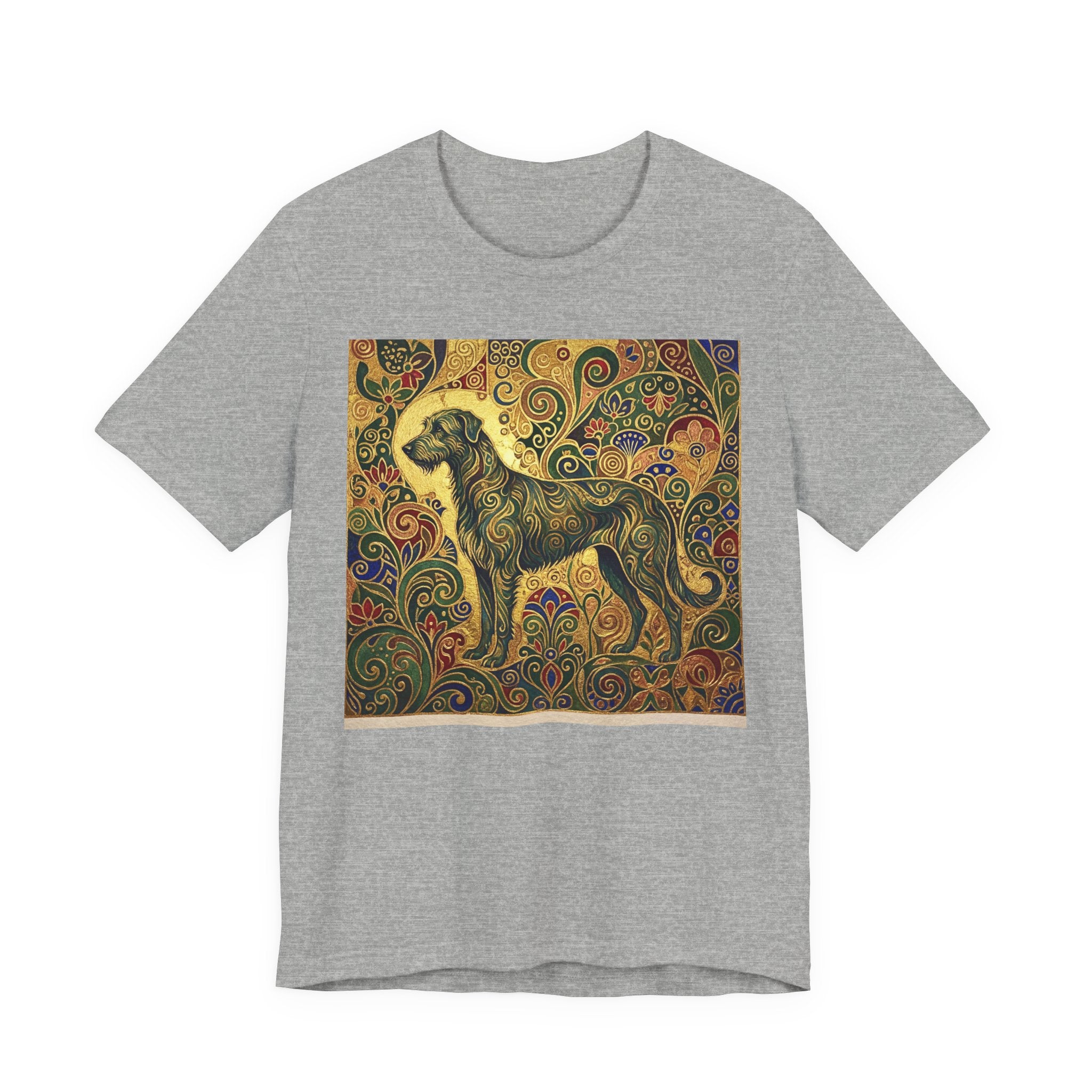 Klimt Style Irish Wolfhound T-Shirt — Gold Swirl Ornamental Art Print