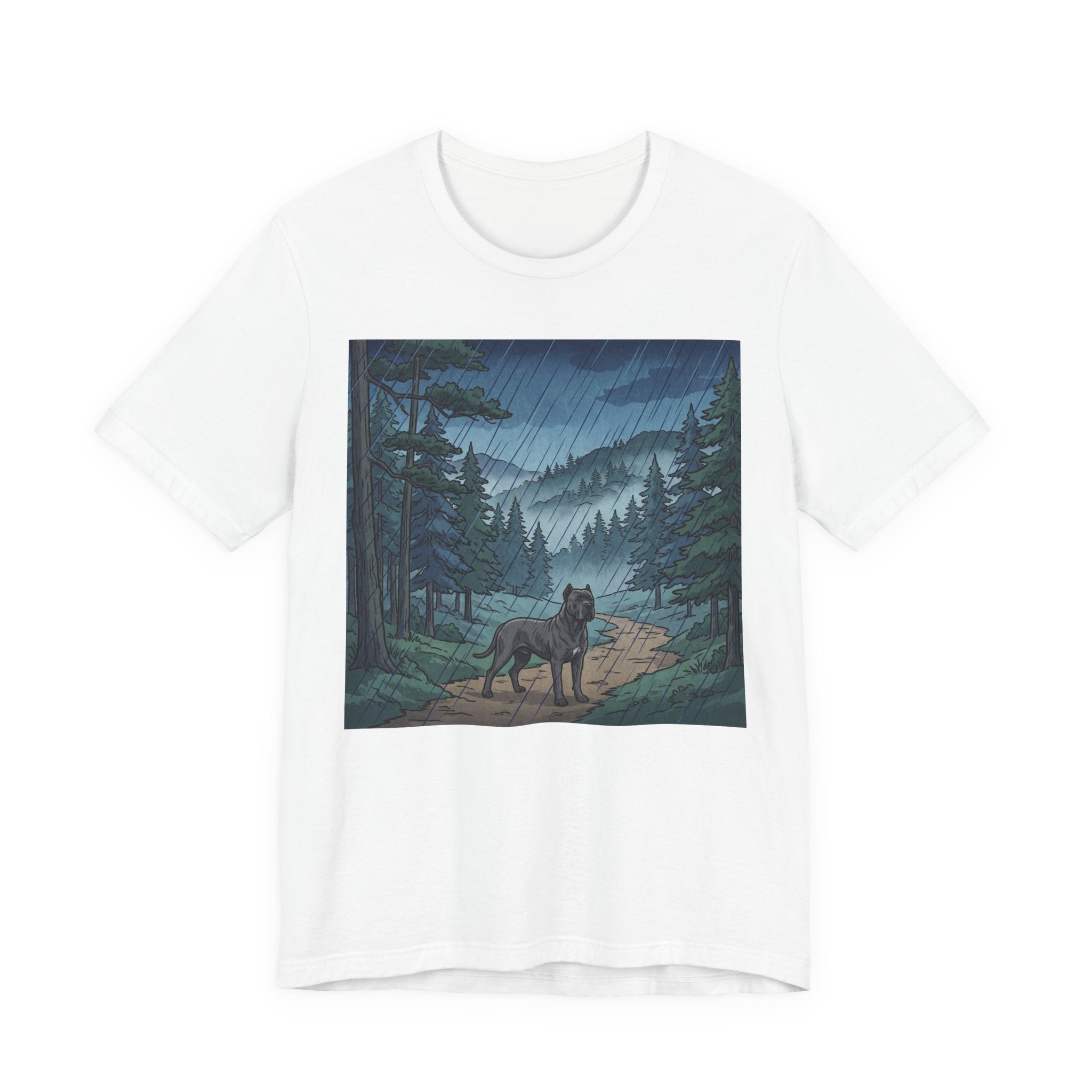 Woodblock Print Cane Corso T-Shirt — Rainy Forest Path Art Print