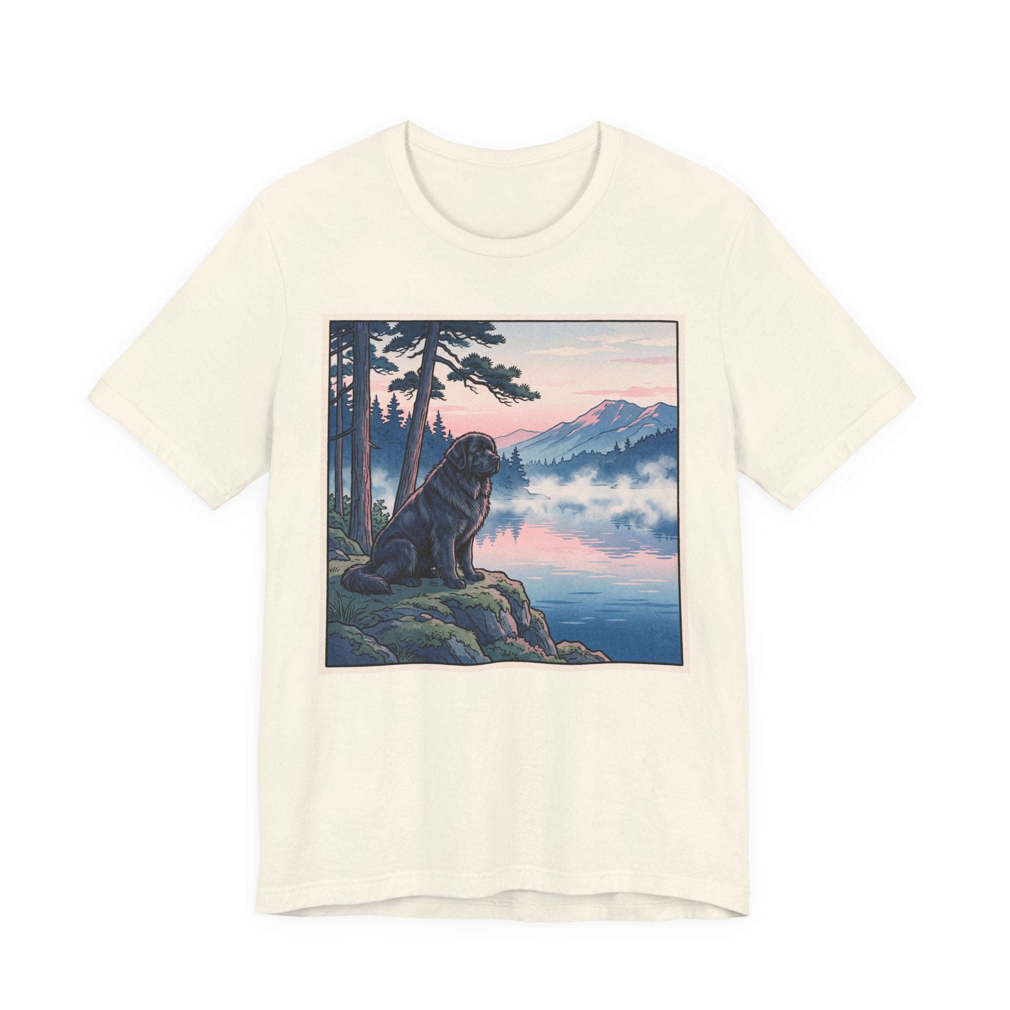 Hiroshige Style Newfoundland T-Shirt — Misty Lake Dawn Art Print