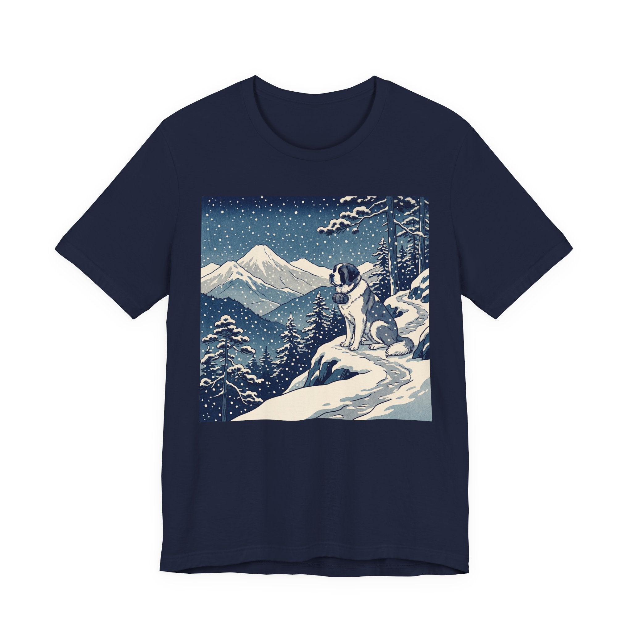 Hiroshige Style Saint Bernard T-Shirt — Snowy Mountain Trail Art Print