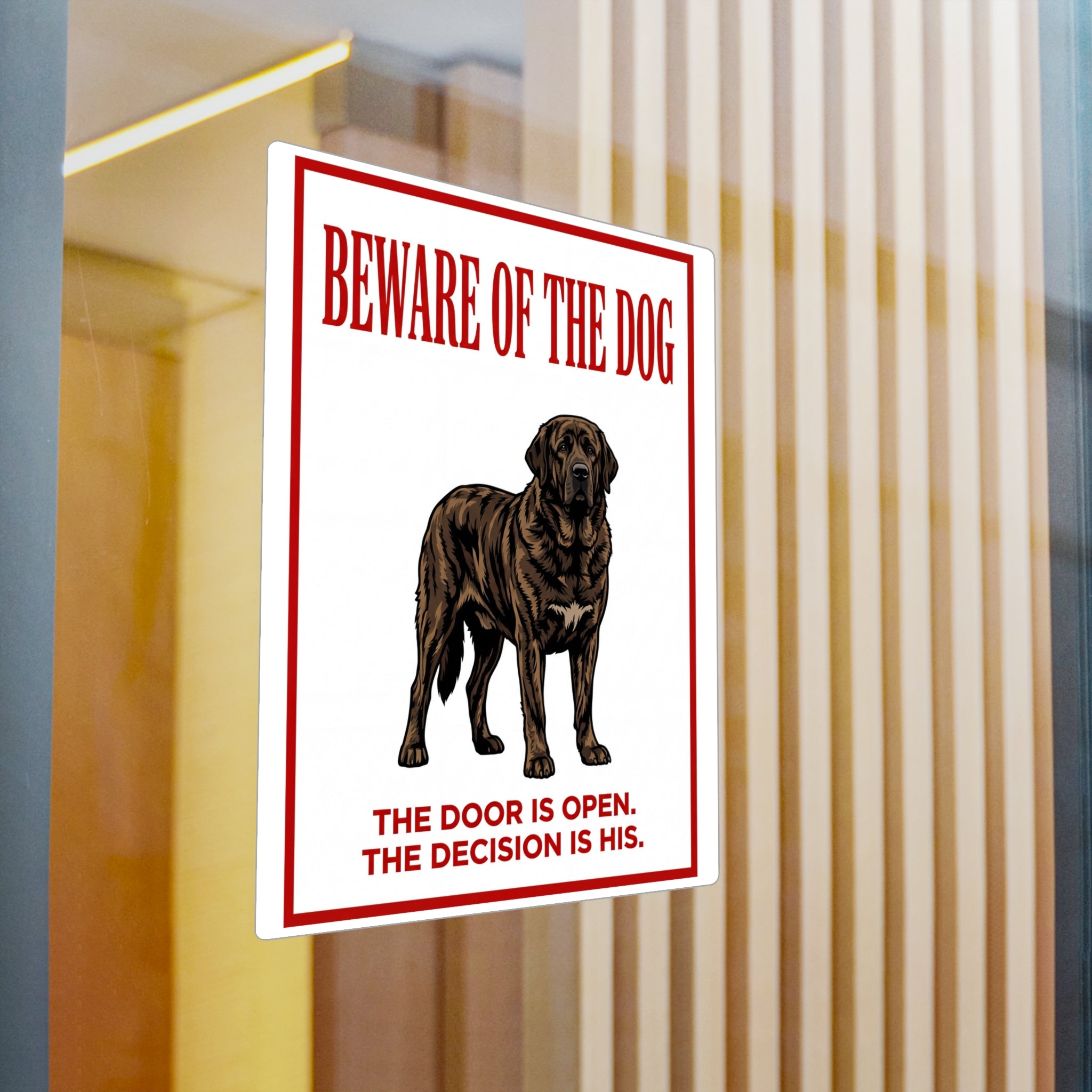 Beware of Mastiff Sign – Bold Red Warning Outdoor Vinyl Decal – detail view