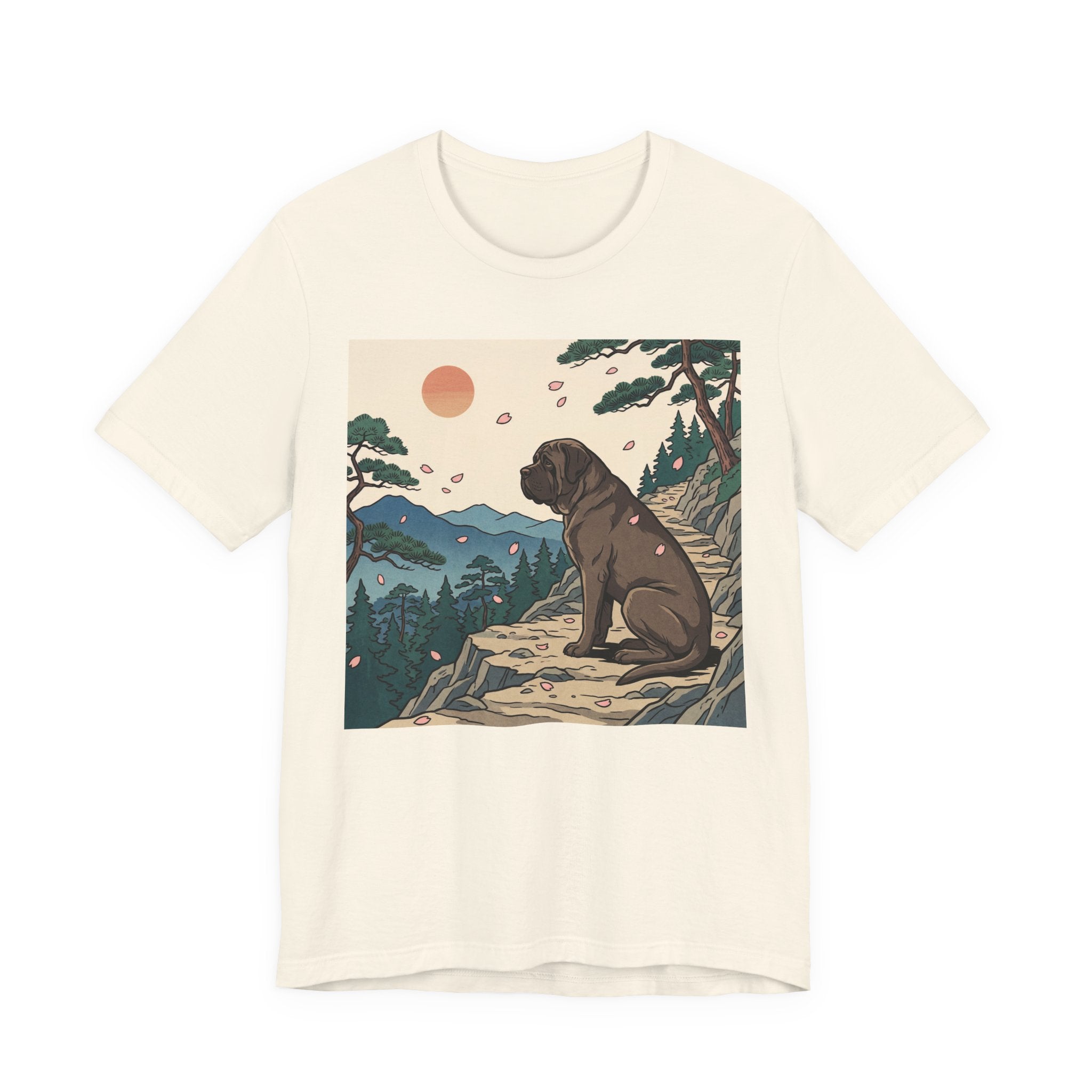 Hiroshige Style Mastiff T-Shirt — Cherry Blossom Mountain Art Print