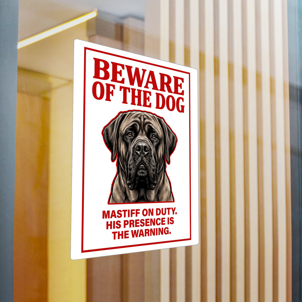 Beware of Mastiff Sign – Red Bold Warning Outdoor Vinyl Decal – detail view