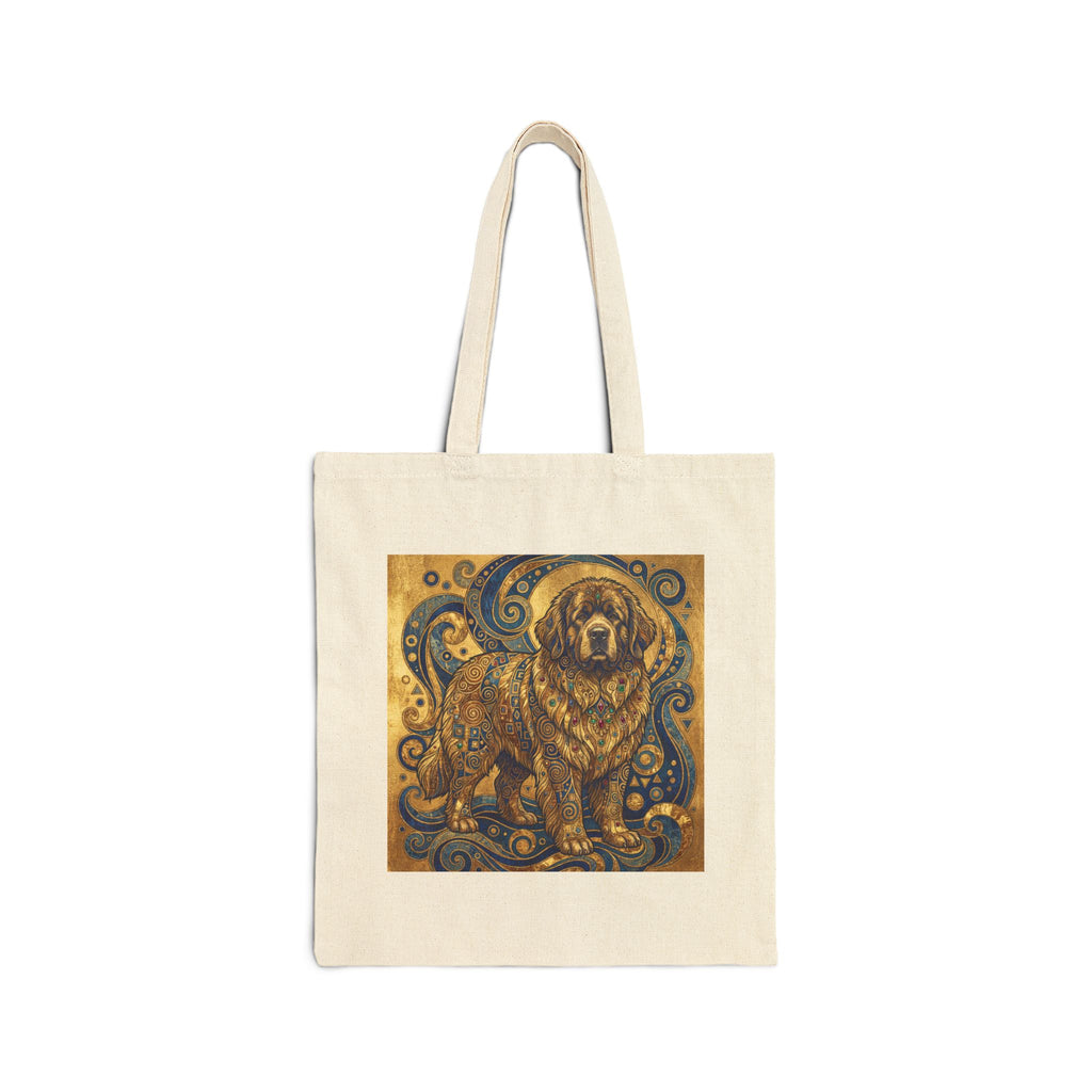 Klimt-Style Newfoundland Tote Bag – Blue Gold Ornamental Art Print – side view