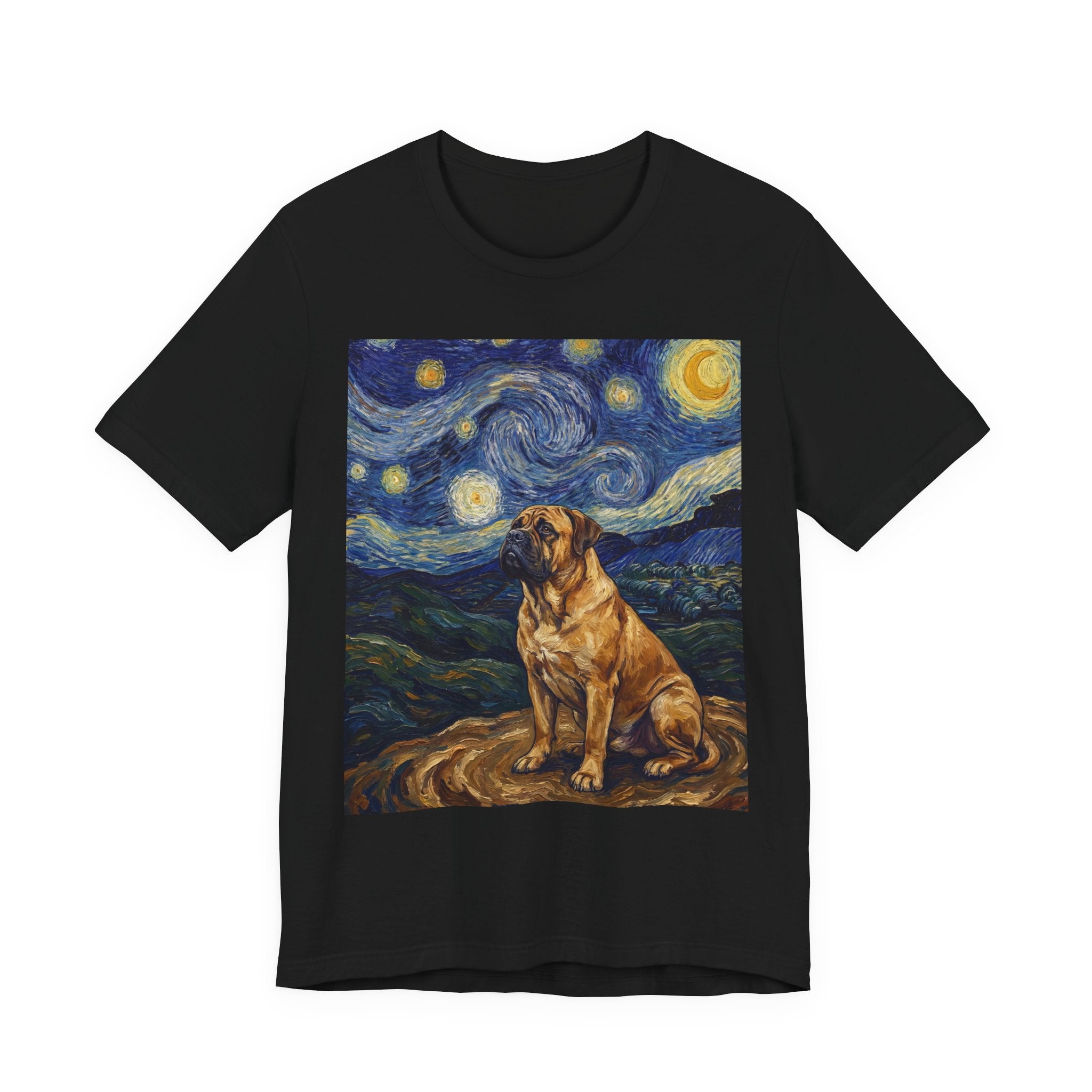 Van Gogh Style Mastiff T-Shirt — Swirling Starry Night Art Print