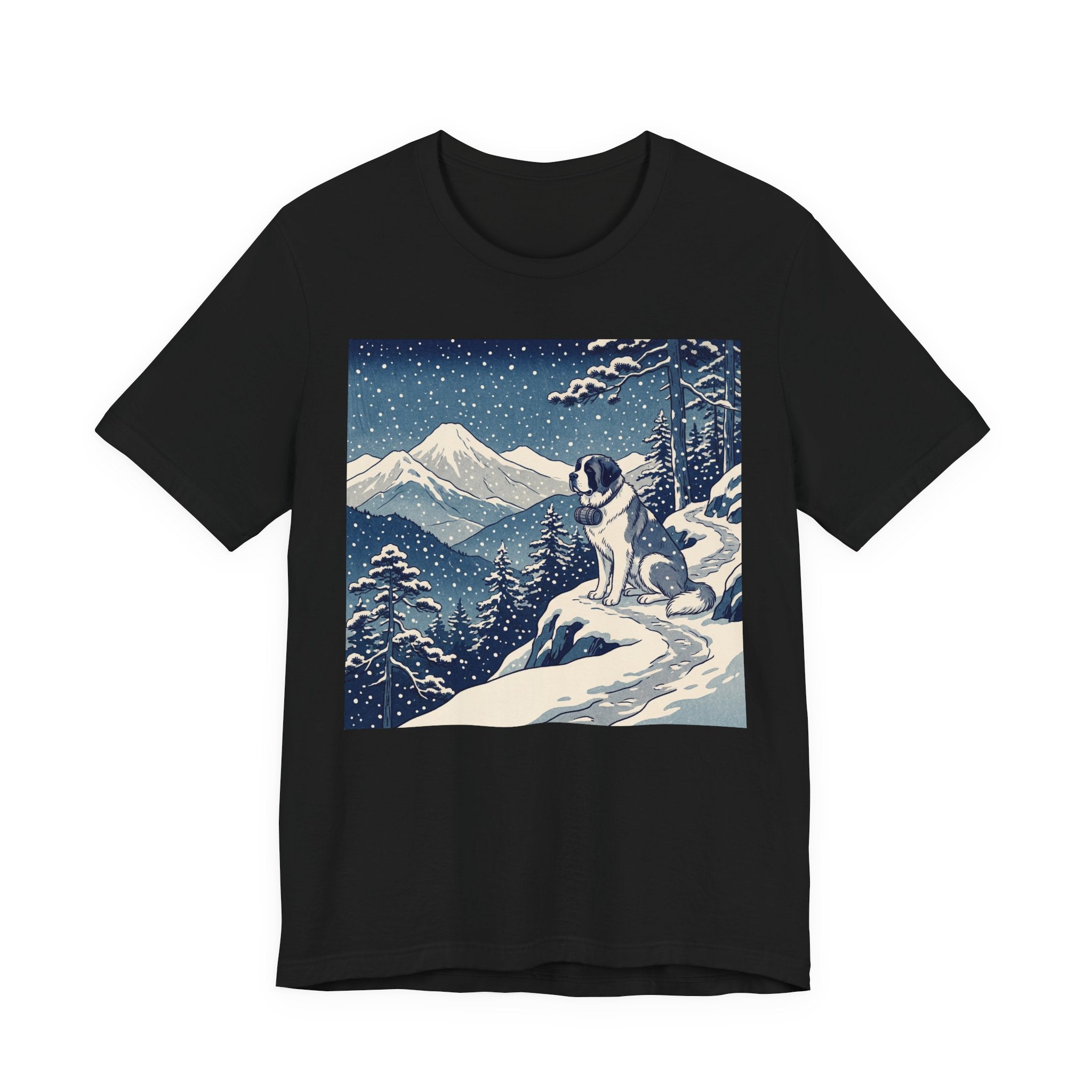 Hiroshige Style Saint Bernard T-Shirt — Snowy Mountain Trail Art Print