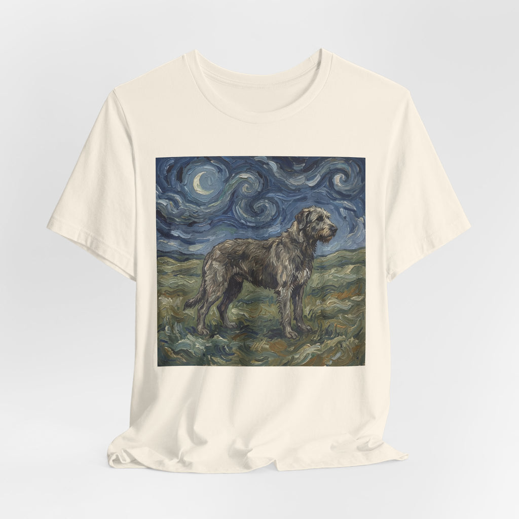 Van Gogh Style Irish Wolfhound T-Shirt — Swirling Moonlit Sky Art Print