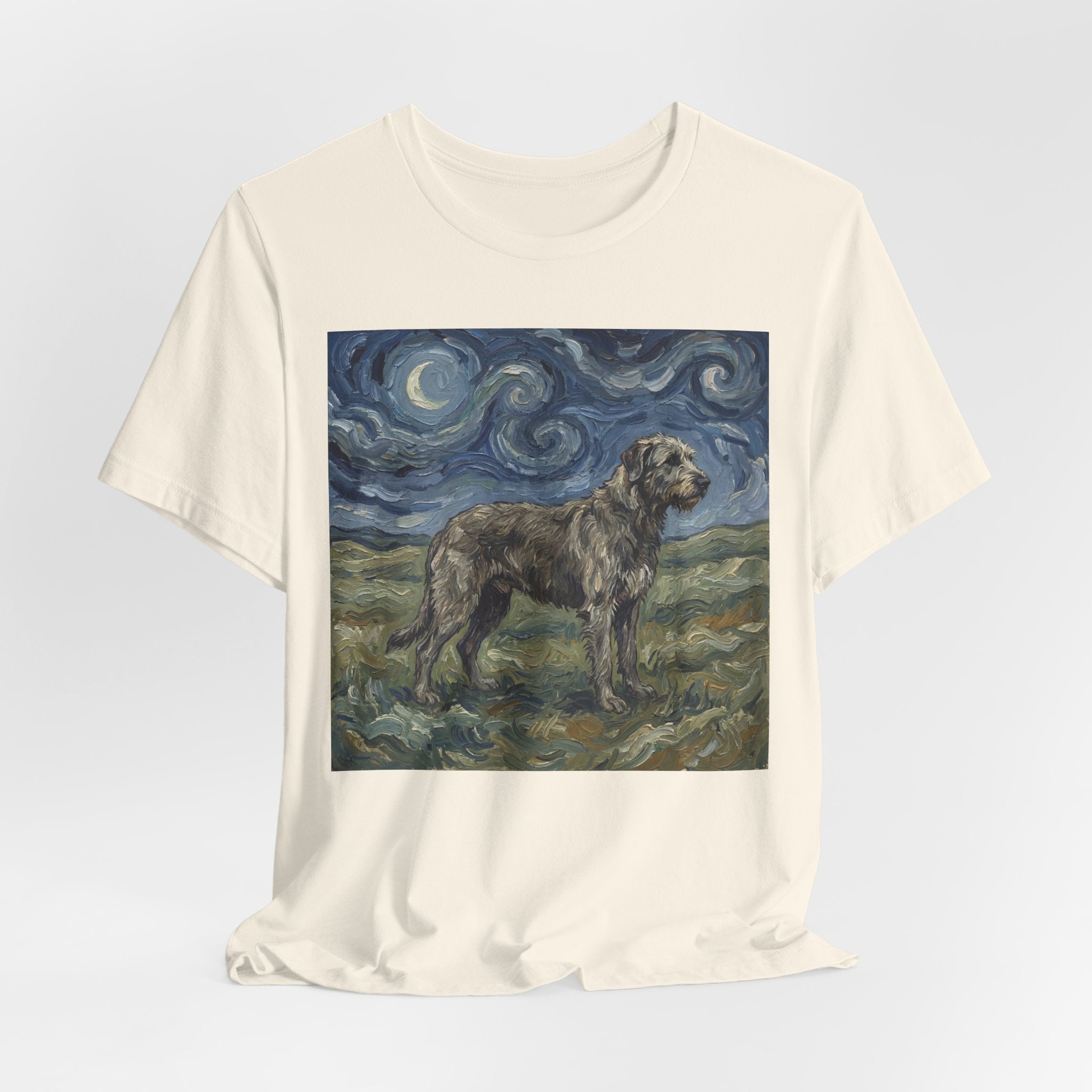 Van Gogh Style Irish Wolfhound T-Shirt — Swirling Moonlit Sky Art Print