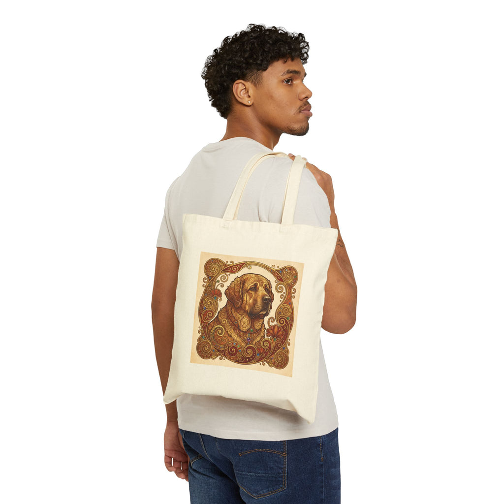 Klimt Style Spanish Mastiff Tote Bag – Gold Scroll & Jewel Art Print – lifestyle view