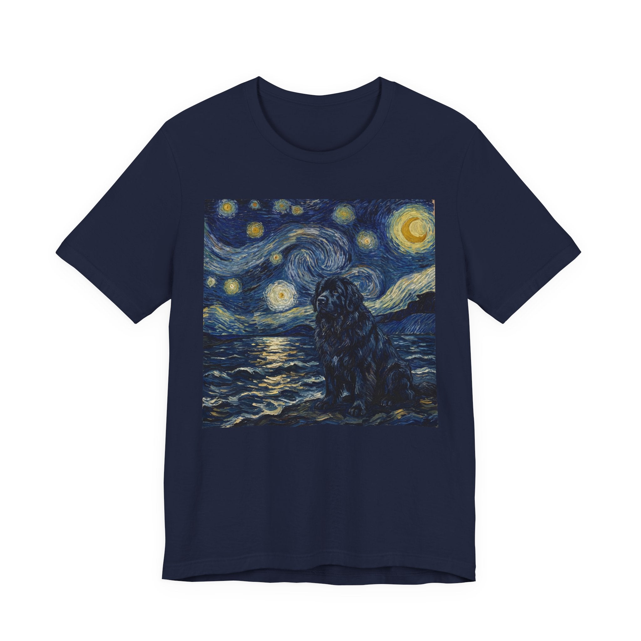Van Gogh Style Newfoundland T-Shirt — Moonlit Seascape Art Print