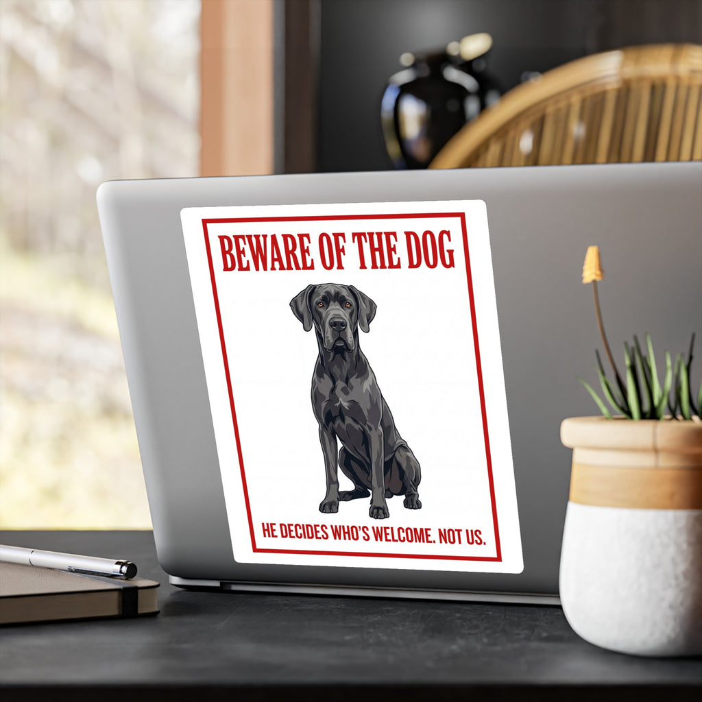 Beware of Great Dane Sign – Blue Steel Portrait Outdoor Vinyl Decal – alternate view