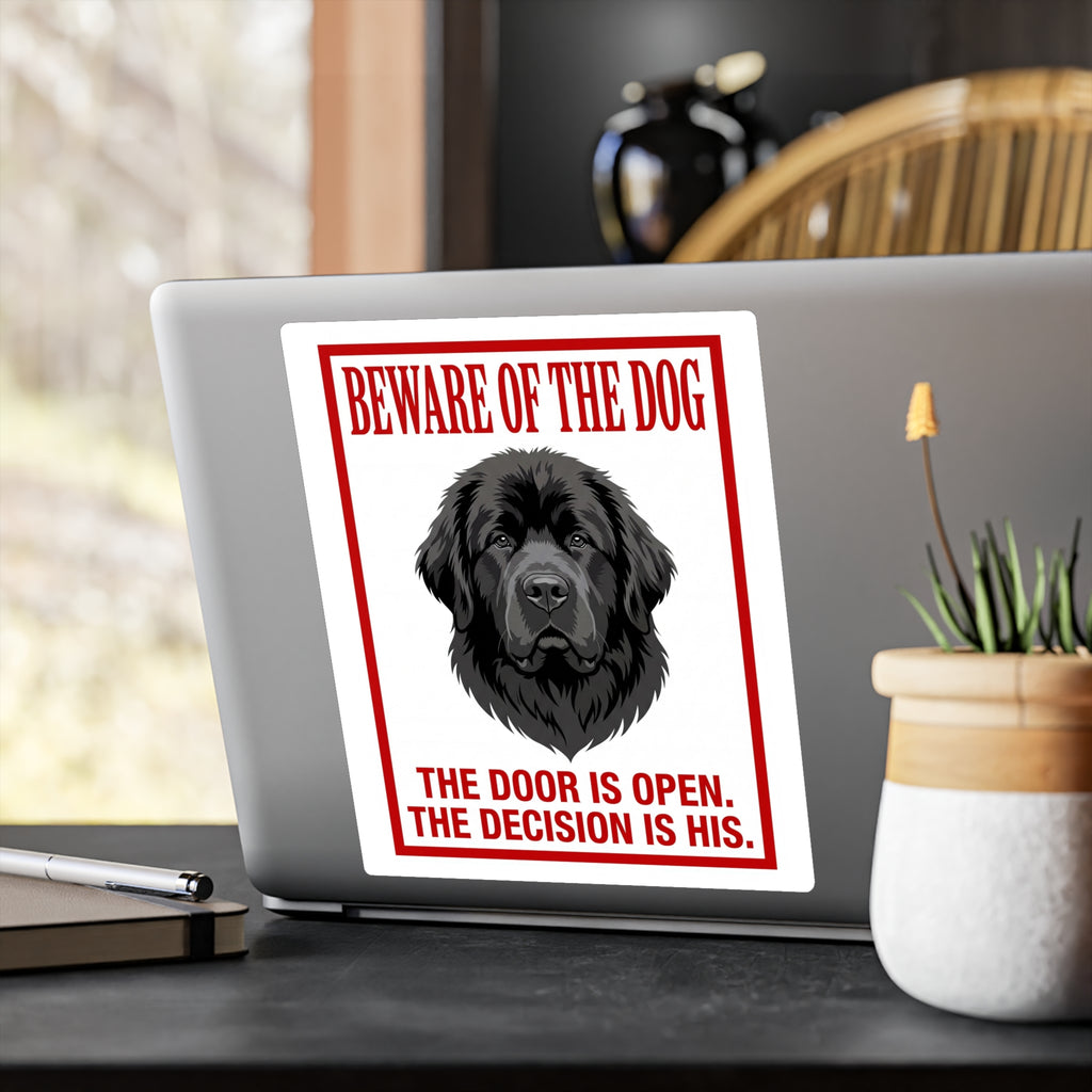 Beware of Newfoundland Sign – Bold Red Border Outdoor Vinyl Decal – alternate view