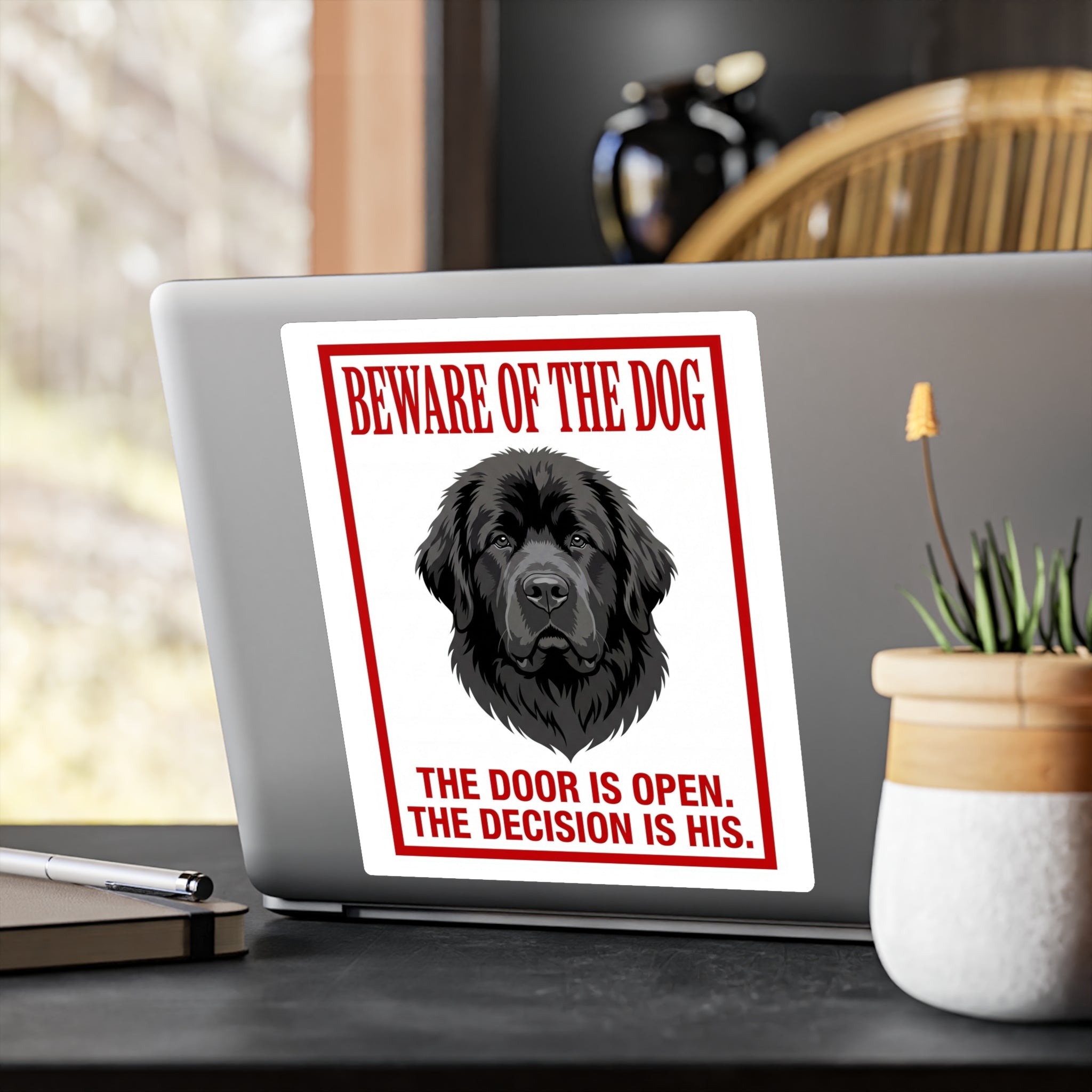 Beware of Newfoundland Sign – Bold Red Border Outdoor Vinyl Decal – alternate view