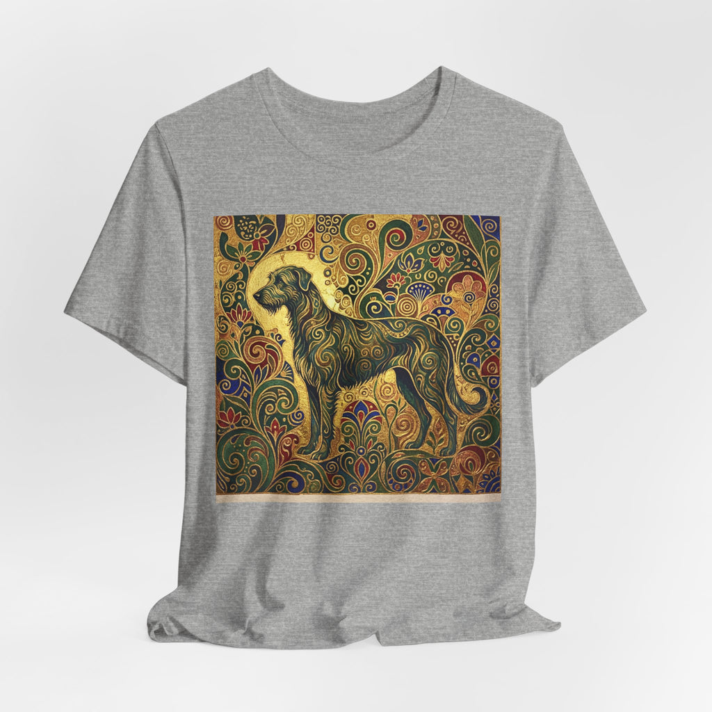 Klimt Style Irish Wolfhound T-Shirt — Gold Swirl Ornamental Art Print