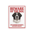 Beware of Saint Bernard Metal Sign – Red Border Portrait Aluminum Wall Sign – side view
