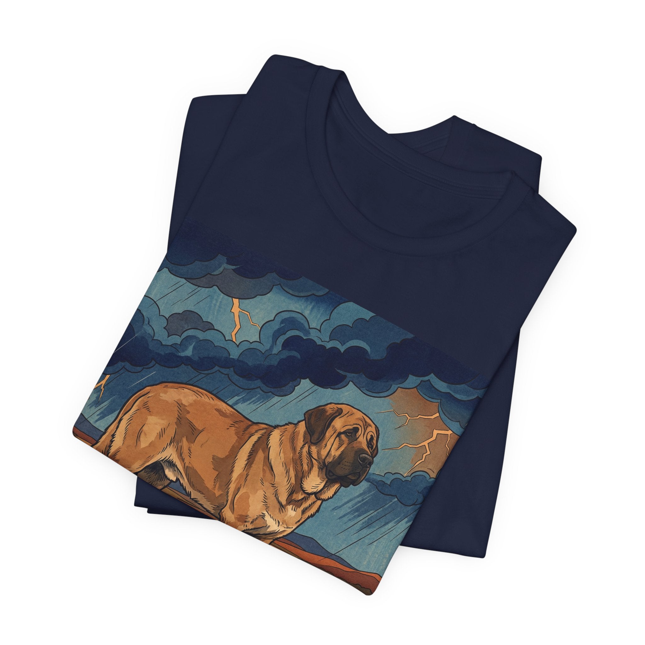 Woodblock Print Spanish Mastiff T-Shirt — Desert Storm Lightning Art Print