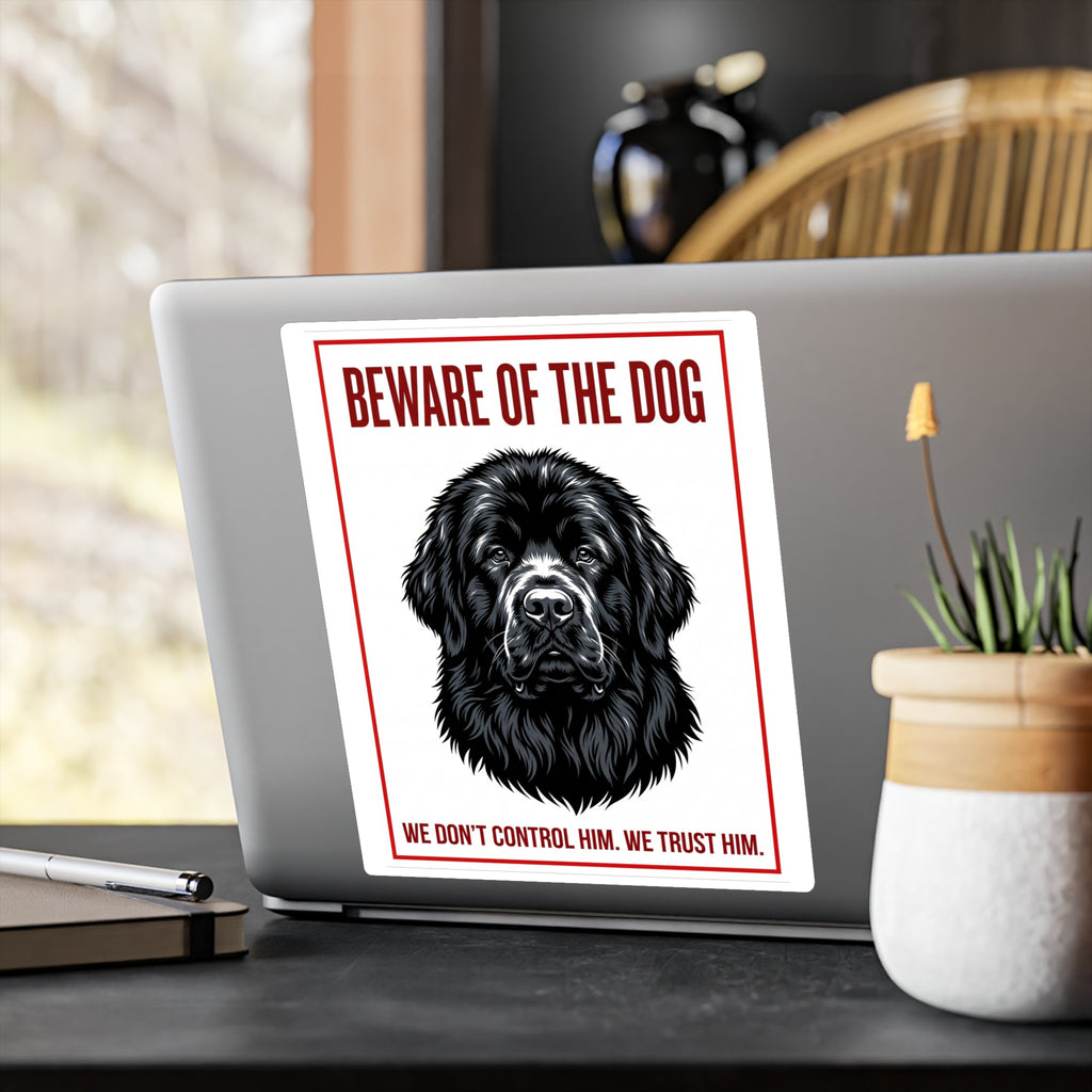 Beware of Newfoundland Sign – Black Portrait Red Border Outdoor Vinyl Decal – alternate view