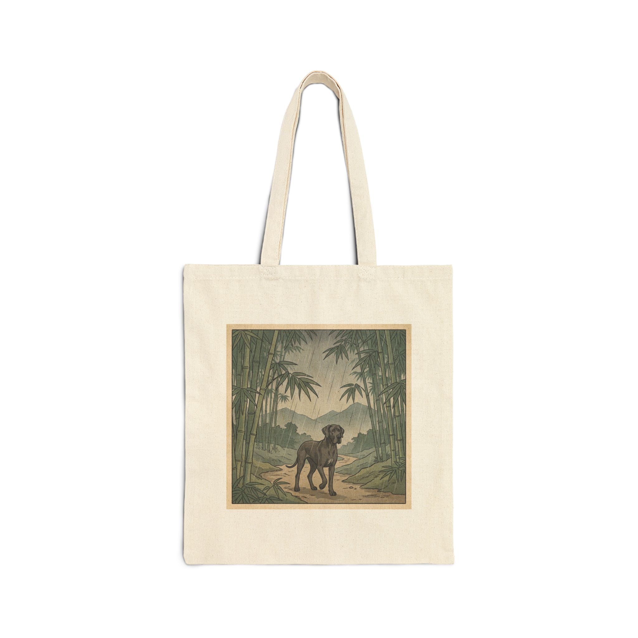 Hiroshige-Style Great Dane Tote Bag – Bamboo Rain Art Print – side view