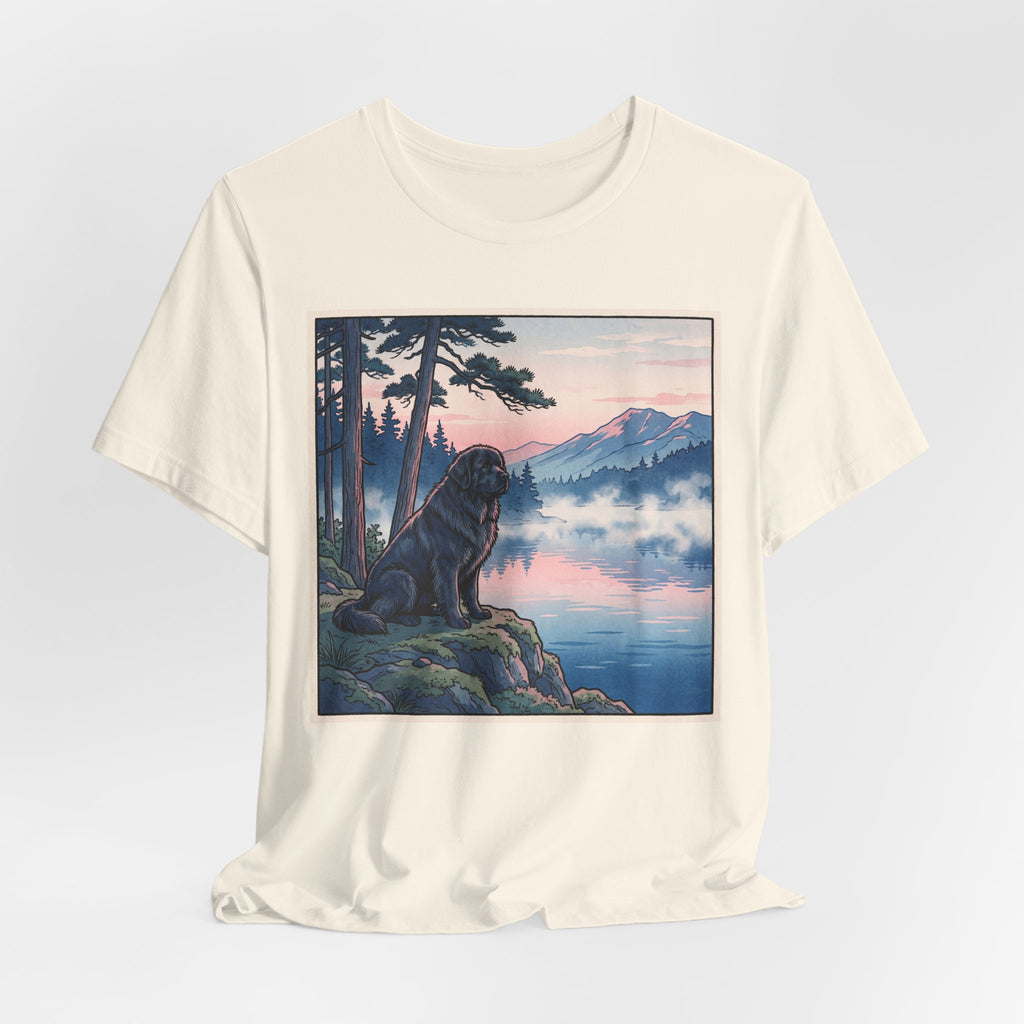 Hiroshige Style Newfoundland T-Shirt — Misty Lake Dawn Art Print