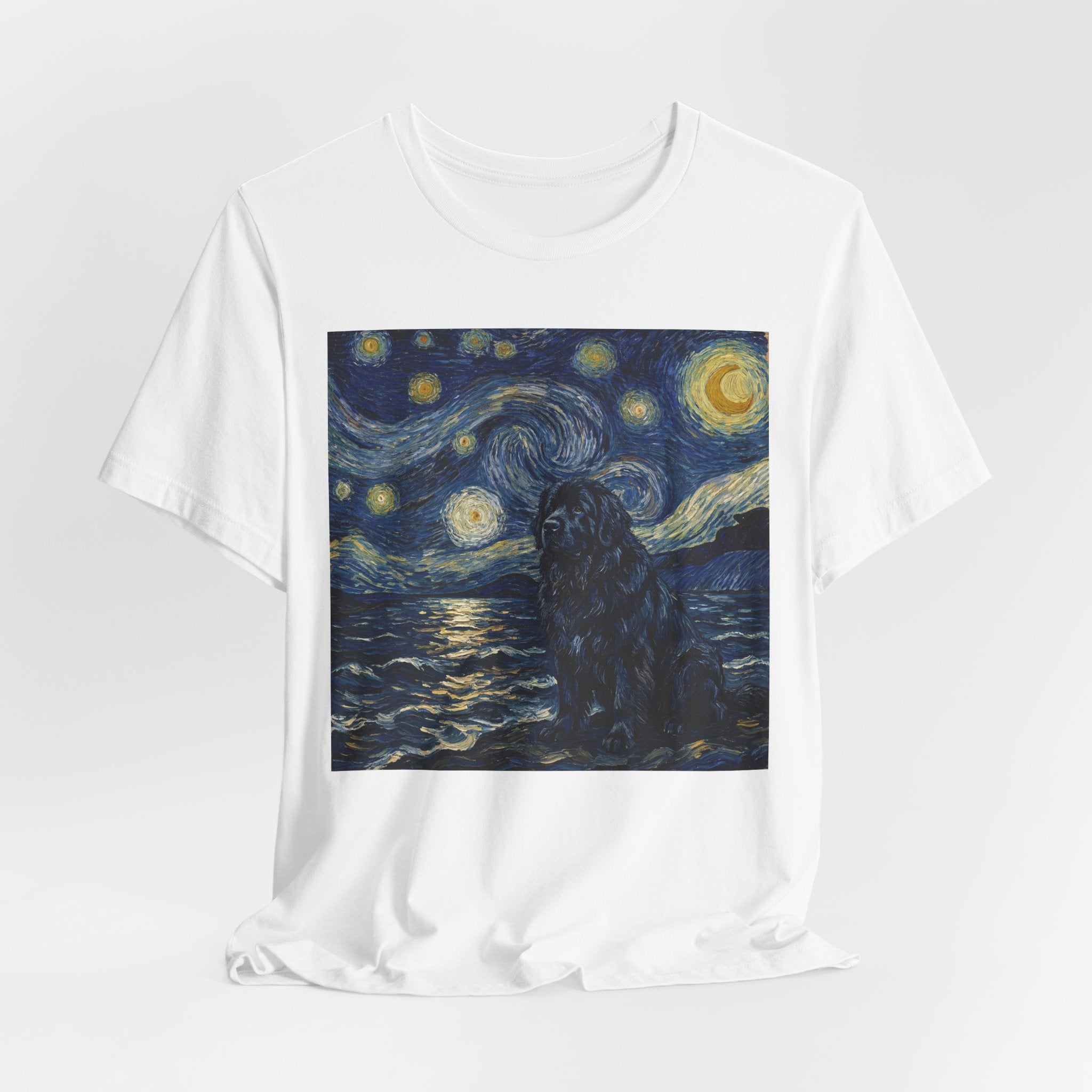 Van Gogh Style Newfoundland T-Shirt — Moonlit Seascape Art Print