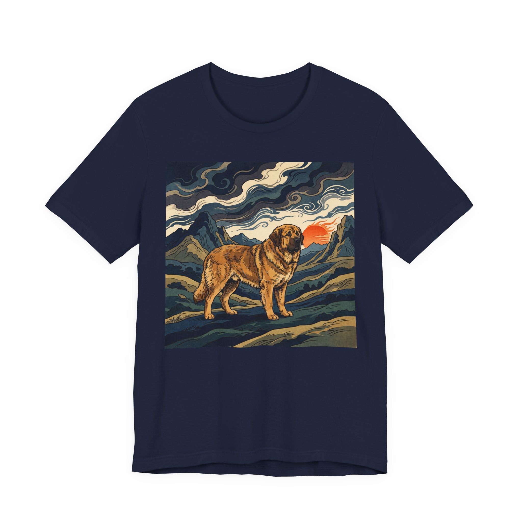 Woodblock Print Spanish Mastiff T-Shirt — Mountain Sunset Swirls Art Print
